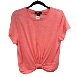 Sanctuary Coral Pink Tie Front Cropped Tee Shirt Short Sleeve Casual Size Medium